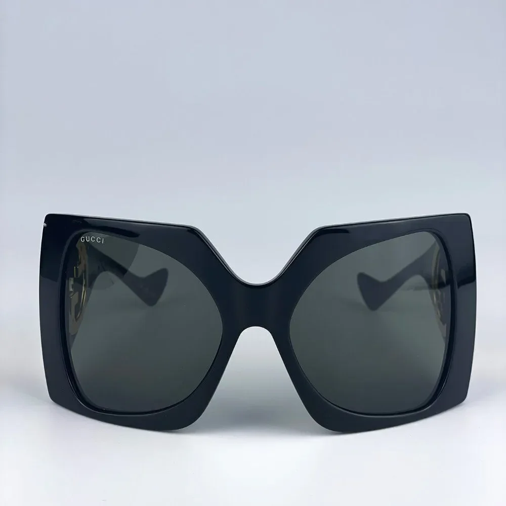 NEW Gucci GG1255S 001 Black Grey Wraparound Oversized Women Sunglasses